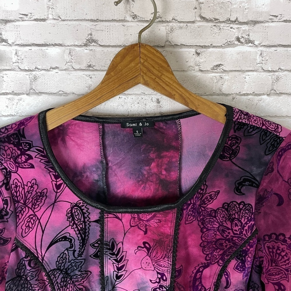 Vintage Whimsigoth Purple Patchwork 3/4 Sleeve - Picture 3 of 5